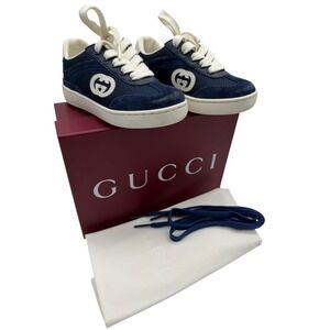 Gucci Kids Navy Leather Suede Low-Top Sneakers Size EU 22